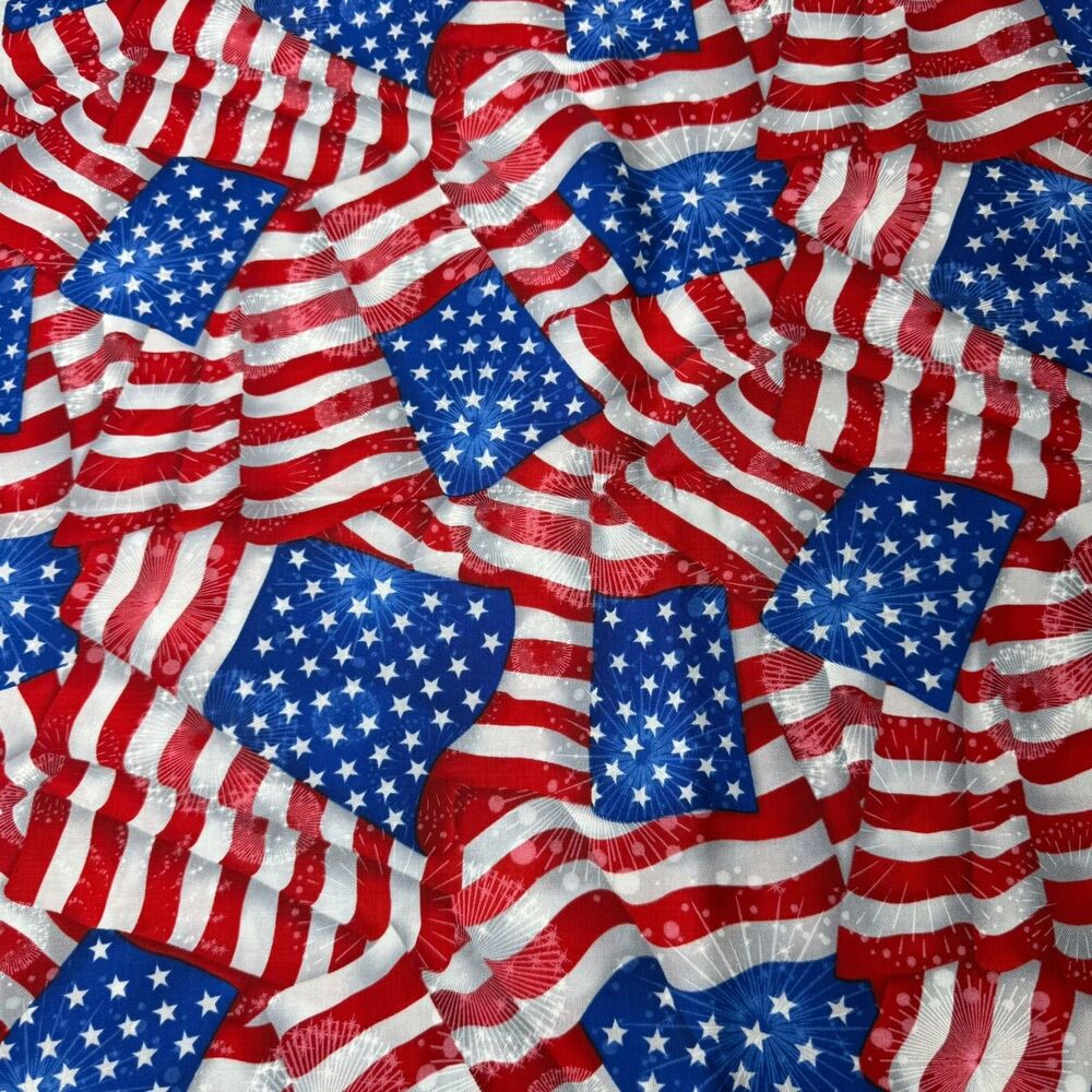 VTG "Patriots" American U.S. Flag Robert Kaufman 2 YDs #AAEXD 10227-200 1259